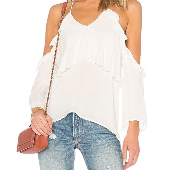 Paige 100% Silk Luciana Top in White Size Small Off Shoulder Sleeve Boho Halter - Picture 1 of 15